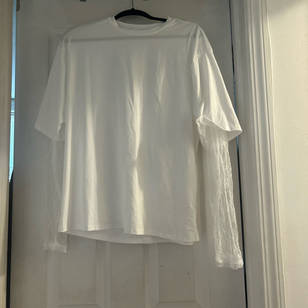 White womens Shirt with Lace Sleeves